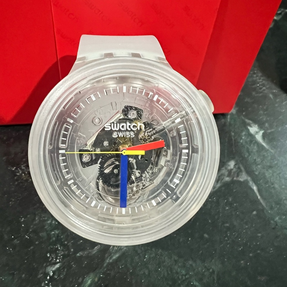 Swatch Transparent Watch with Multicolor Hands